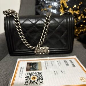 CHANEL Boy medium Quilted Crossbody Bag with Silver Chain